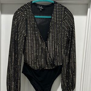 Lulu's Black and Gold Striped Bodysuit